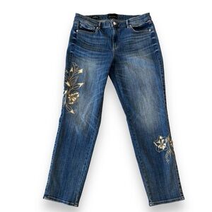 White House Black Market Embroidered Girlfriend Jeans  Size 12